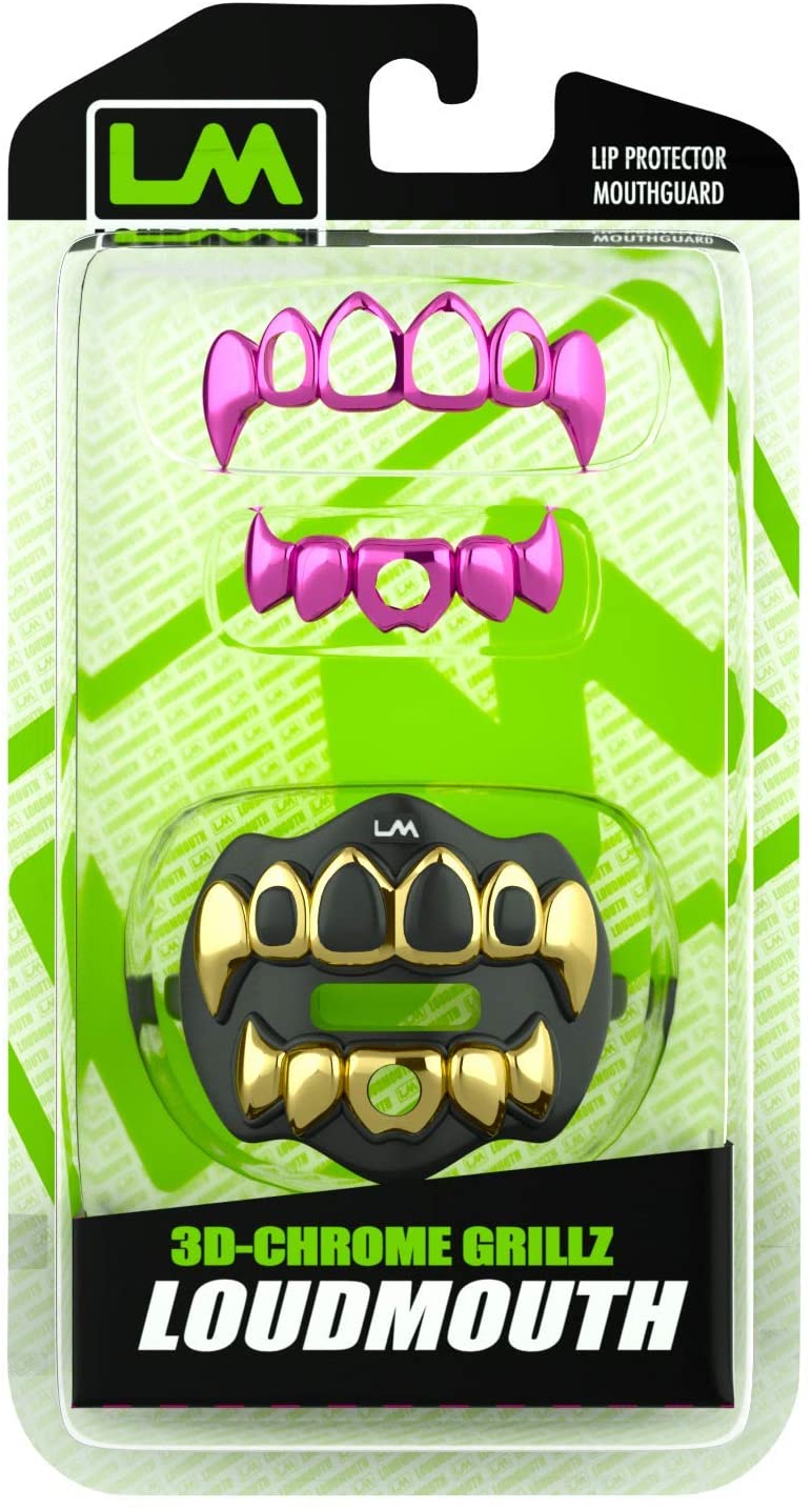3D Chrome Grillz Mouthpiece | Gold/Black + Pink Grillz