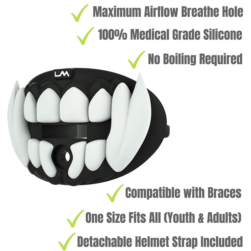 SLEEFS Football Mouth Guard - Lip/Mouthguard with Helmet Strap - Lip/Teeth  Protector Mouthpiece - No Boil - for Youth/Adults, Maximum Air Flow, for